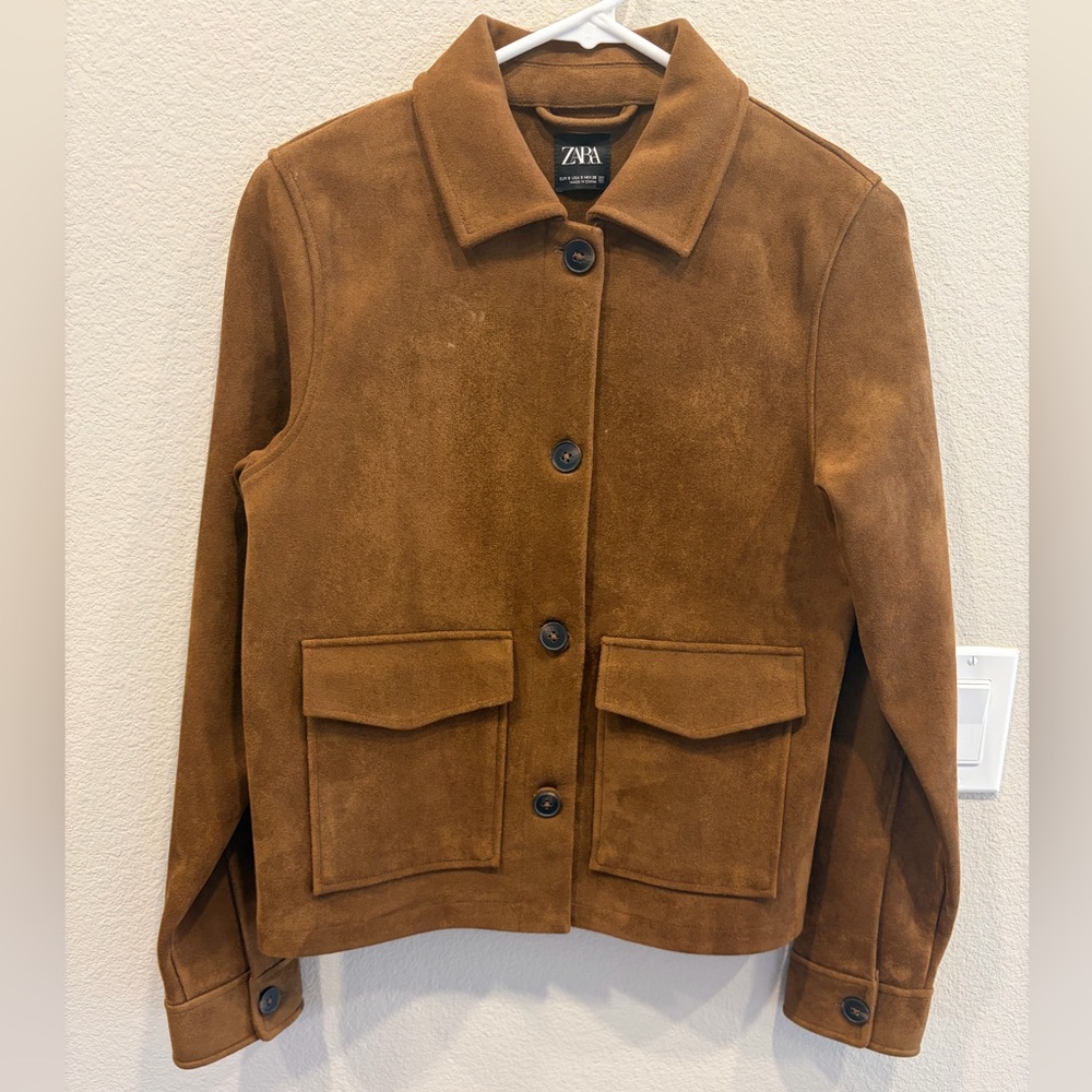 Zara Suede Button-Front Jacket - Brown - Small